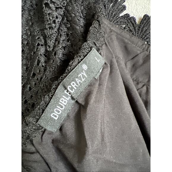 Double Crazy Mini Dress Large Black Lace Up Corset Babydoll Dark Fairy Coquette - Picture 7 of 12